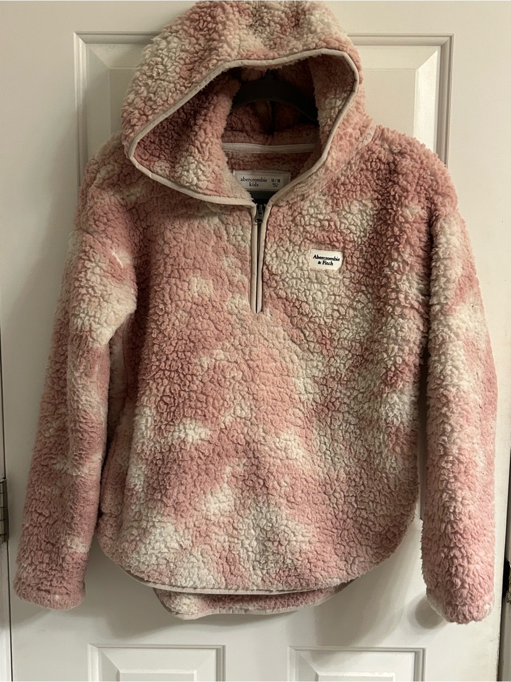 Girls abercrombie kids Pink & Cream Sherpa Half-Zip Hoodie